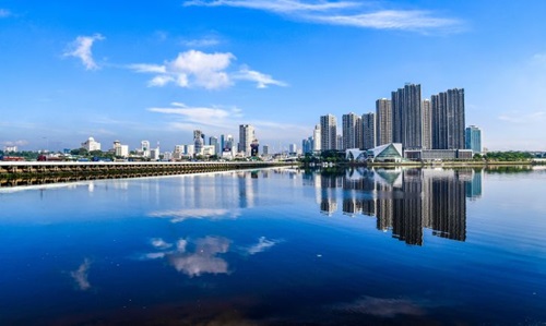 View of Woodlands Causeway linking Singapore to Johor Bahru city