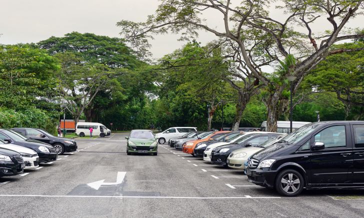 Cars parked properly in designated parking lots in Singapore
